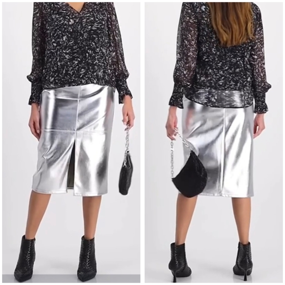 New I.N.C. International Concepts Metallic Slit-Front Pencil Skirt 8